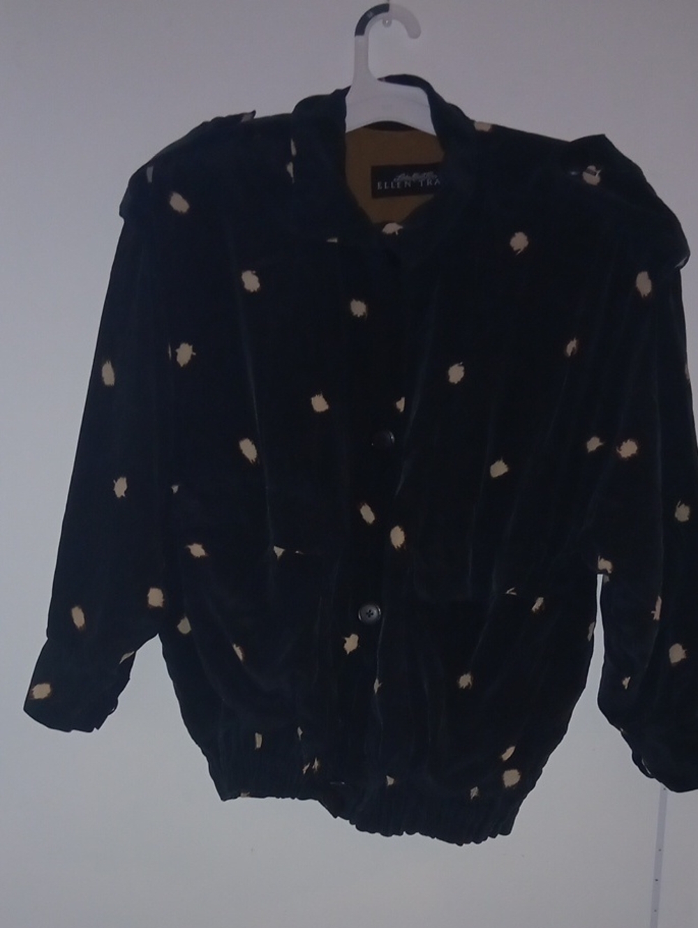Vintage Ellen Tracy Black Velvet Bomber with Cream Animal Prints 100% Silk